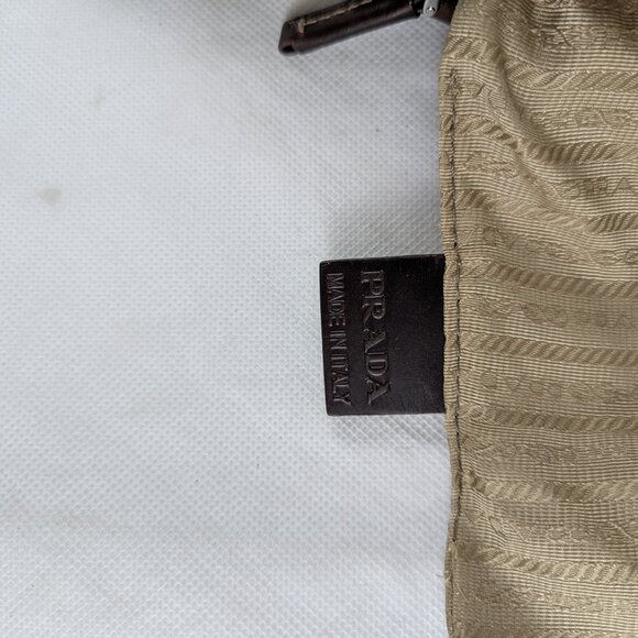 Prada Jacquard Logo Shoulder Bag Leather Canvas Brown Used Authentic F/Shipping - Picture 7 of 13